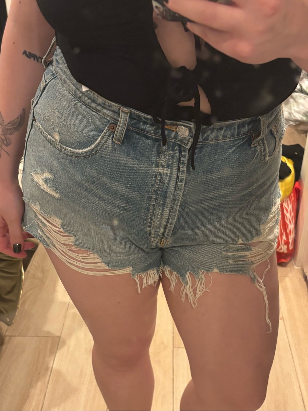 Zara Light Blue Ripped Denim Shorts